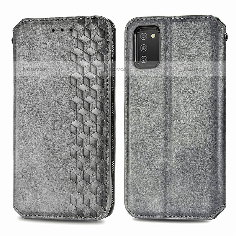Leather Case Stands Flip Cover Holder S01D for Samsung Galaxy A02s Gray