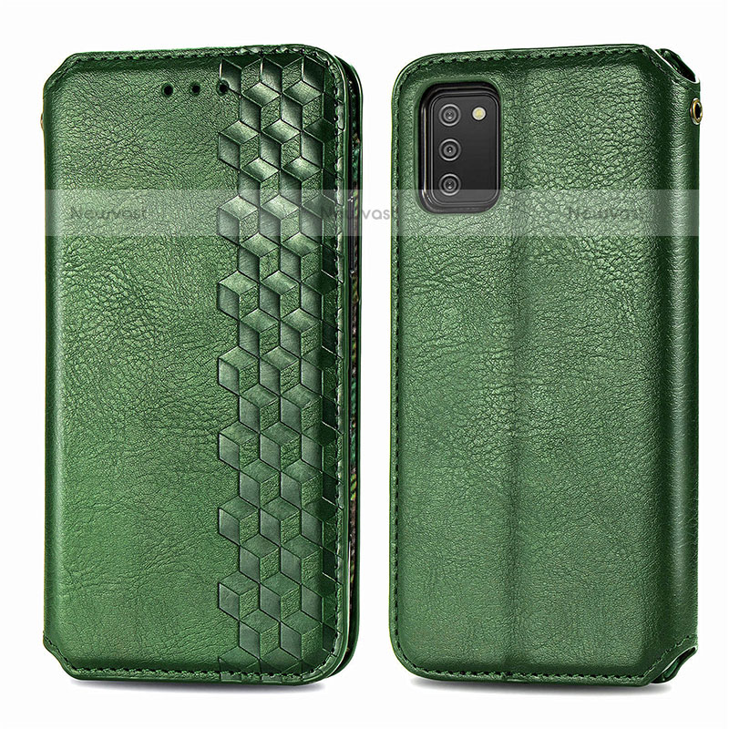 Leather Case Stands Flip Cover Holder S01D for Samsung Galaxy A02s Green