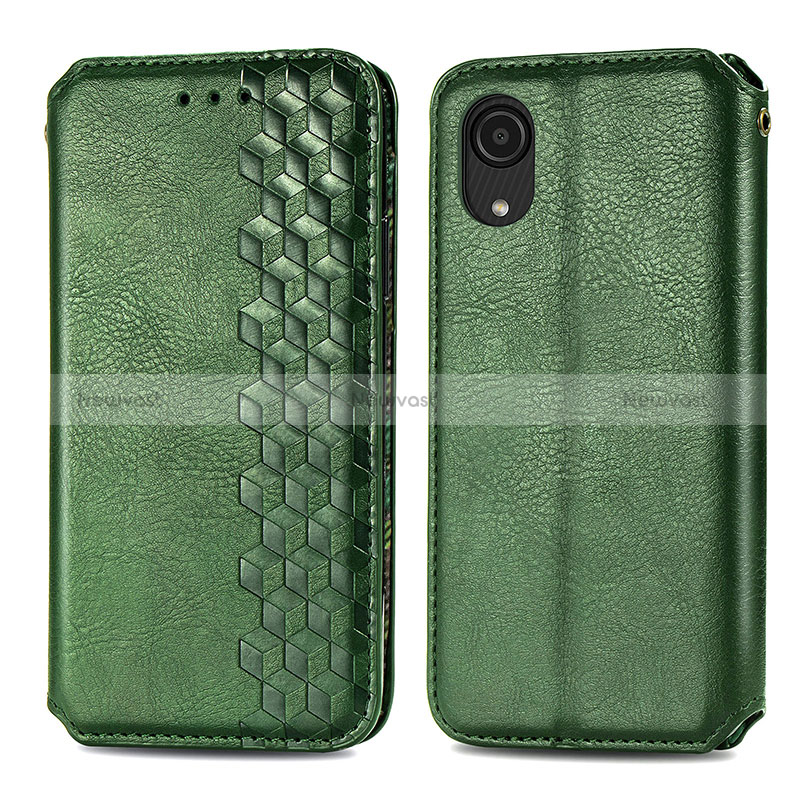 Leather Case Stands Flip Cover Holder S01D for Samsung Galaxy A03 Core Green