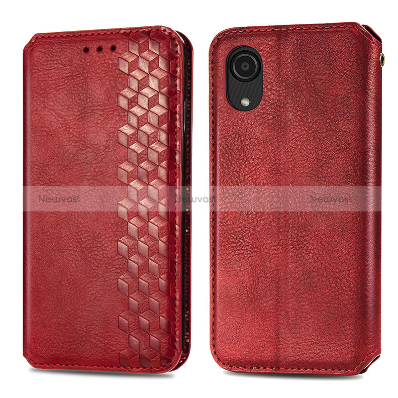 Leather Case Stands Flip Cover Holder S01D for Samsung Galaxy A03 Core Red