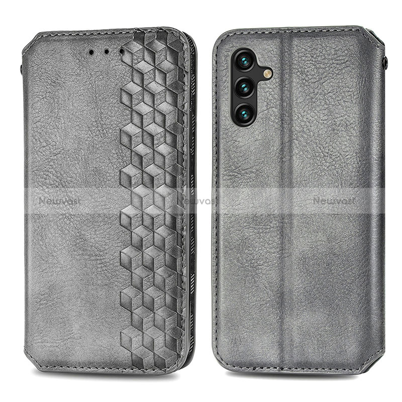 Leather Case Stands Flip Cover Holder S01D for Samsung Galaxy A04s Gray