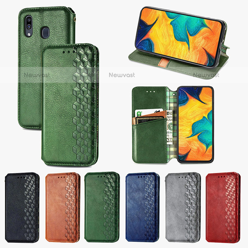 Leather Case Stands Flip Cover Holder S01D for Samsung Galaxy A20