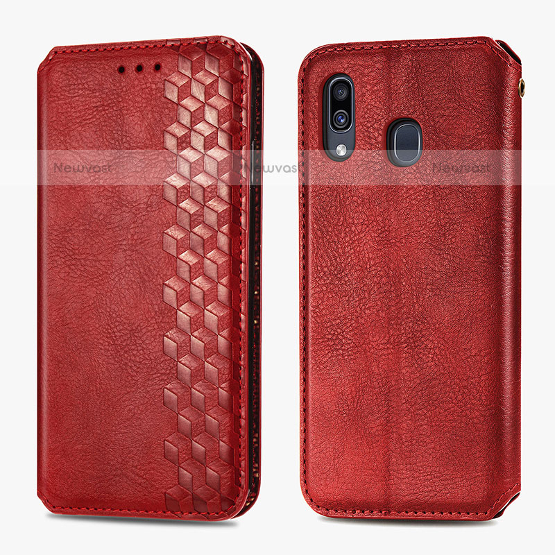 Leather Case Stands Flip Cover Holder S01D for Samsung Galaxy A20 Red