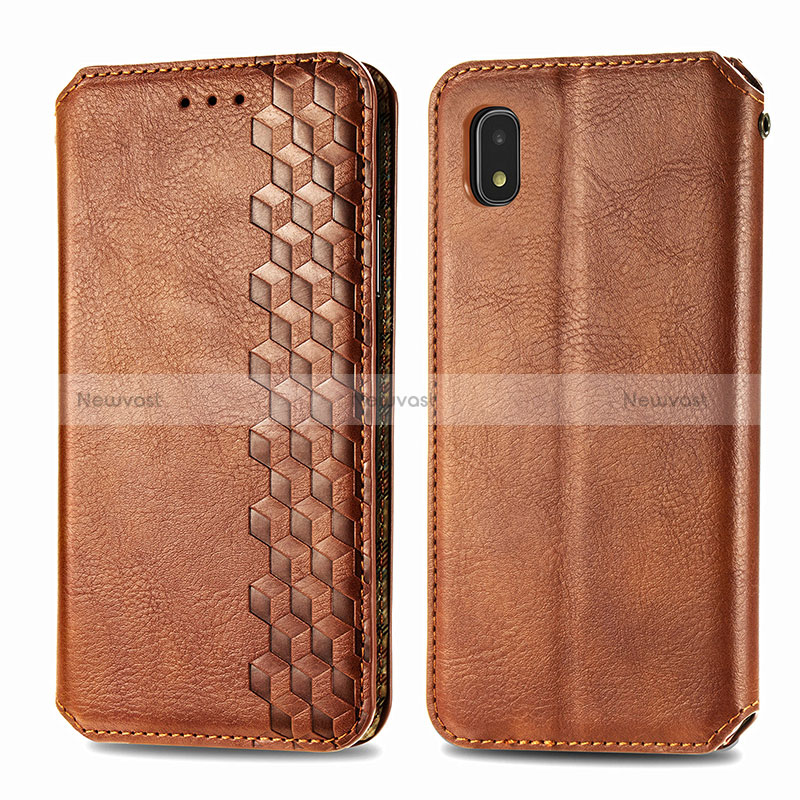 Leather Case Stands Flip Cover Holder S01D for Samsung Galaxy A21 SC-42A Brown