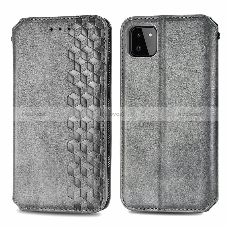 Leather Case Stands Flip Cover Holder S01D for Samsung Galaxy A22 5G Gray