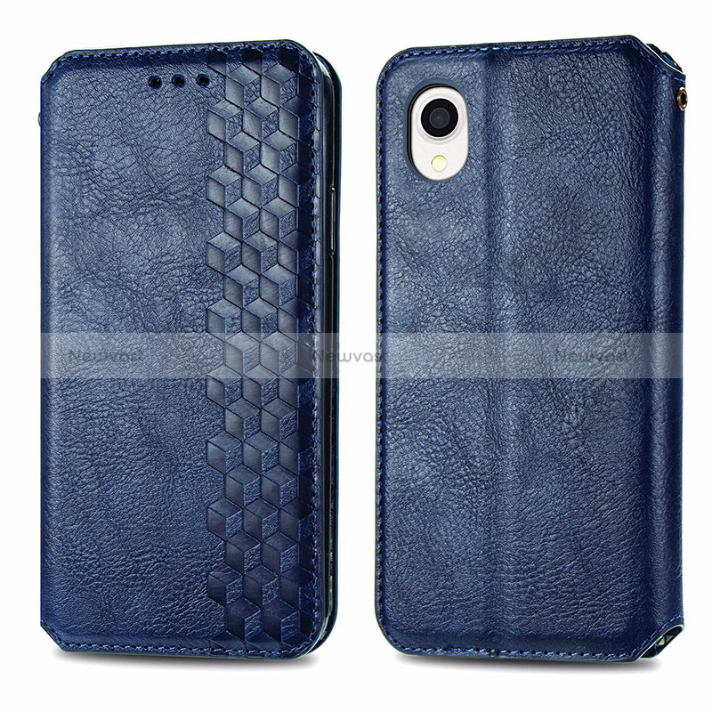 Leather Case Stands Flip Cover Holder S01D for Samsung Galaxy A22 5G SC-56B Blue