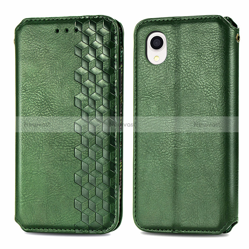 Leather Case Stands Flip Cover Holder S01D for Samsung Galaxy A22 5G SC-56B Green