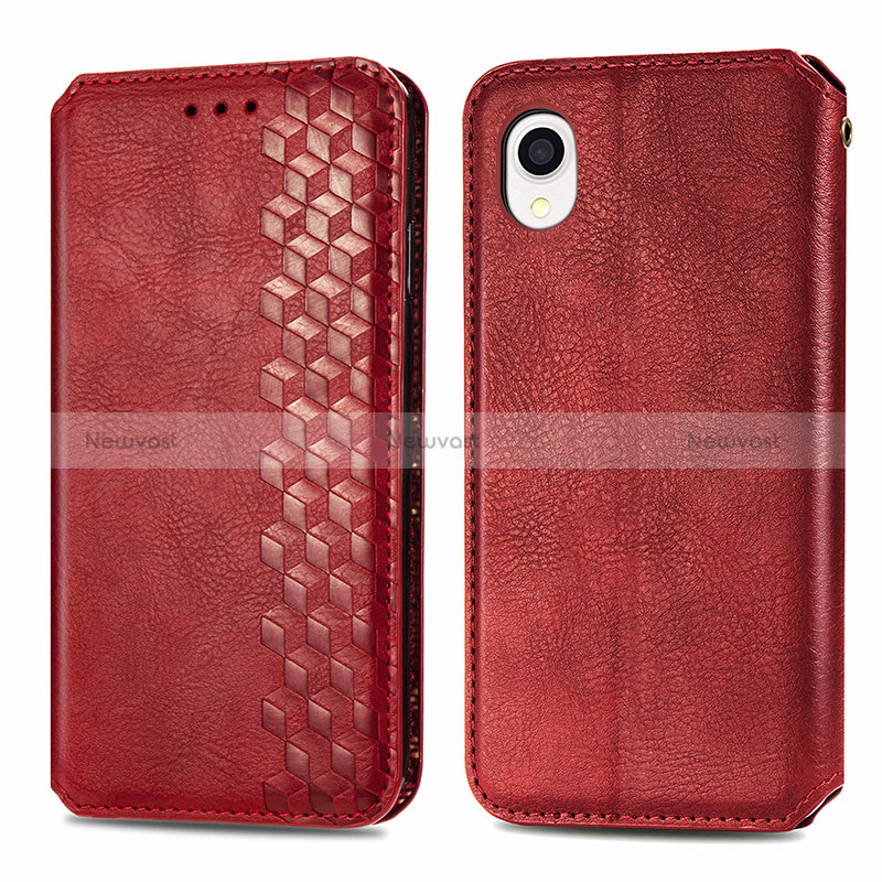 Leather Case Stands Flip Cover Holder S01D for Samsung Galaxy A22 5G SC-56B Red