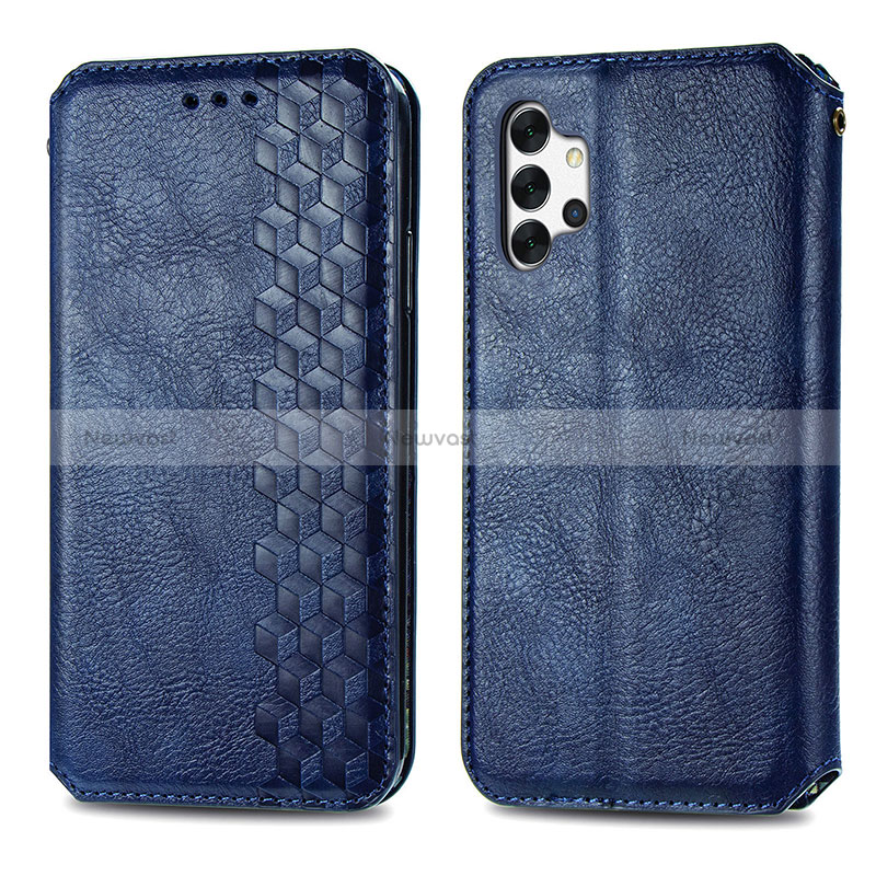 Leather Case Stands Flip Cover Holder S01D for Samsung Galaxy A32 5G Blue