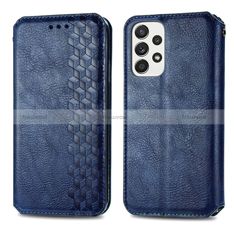 Leather Case Stands Flip Cover Holder S01D for Samsung Galaxy A33 5G Blue