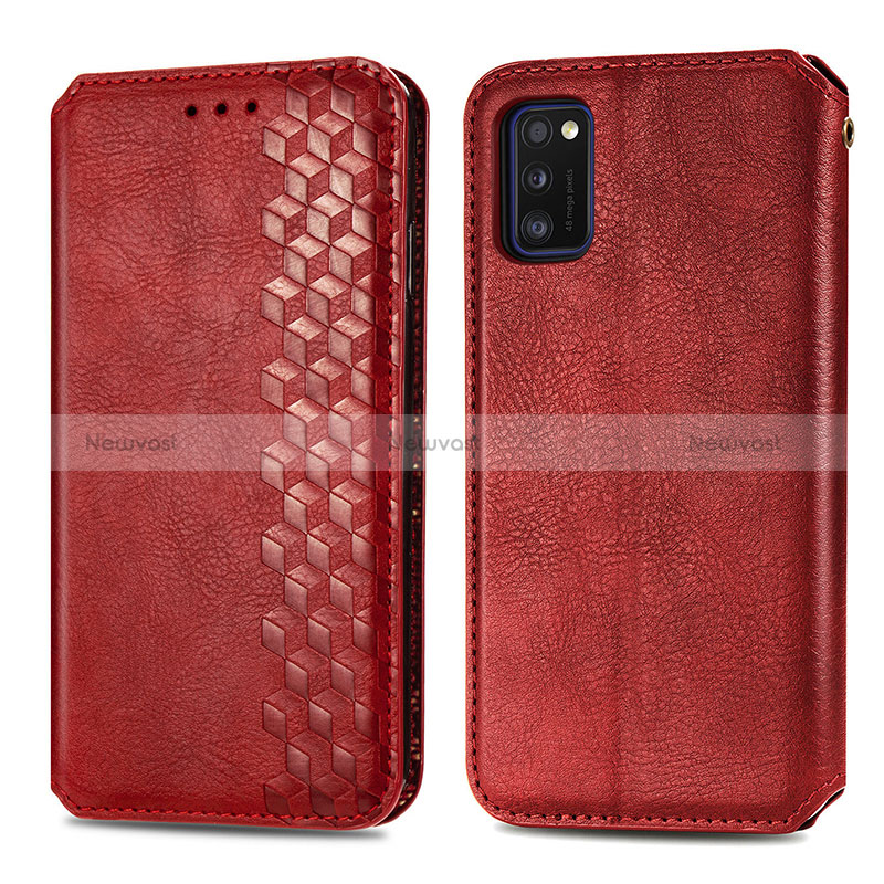 Leather Case Stands Flip Cover Holder S01D for Samsung Galaxy A41 Red