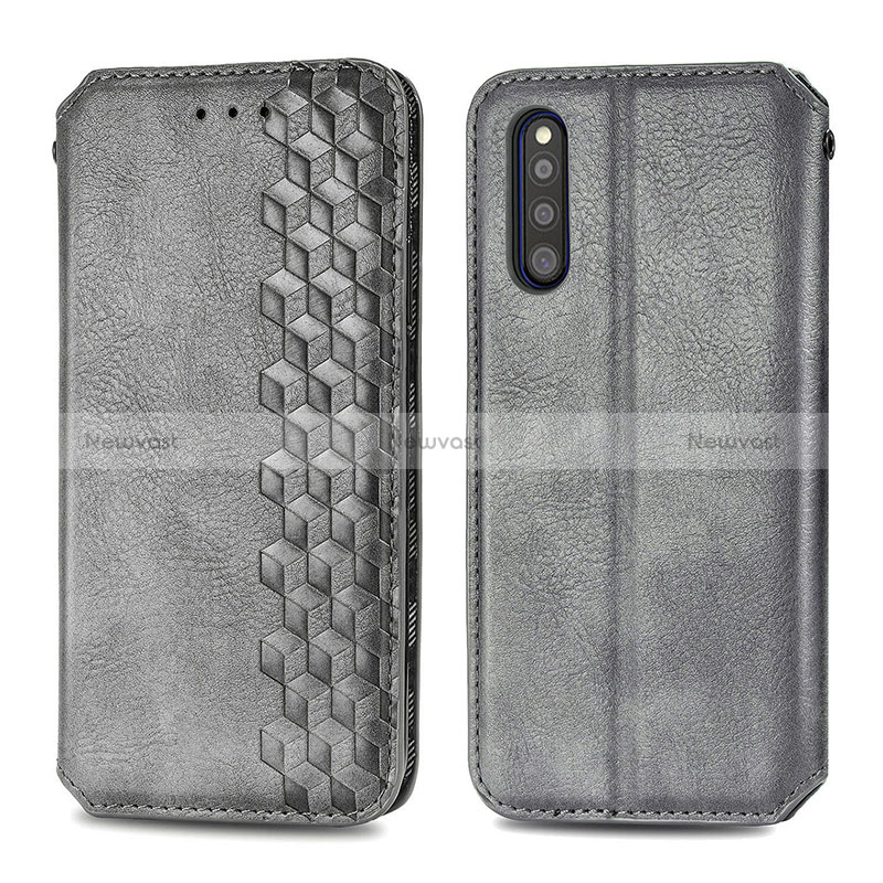 Leather Case Stands Flip Cover Holder S01D for Samsung Galaxy A41 SC-41A Gray