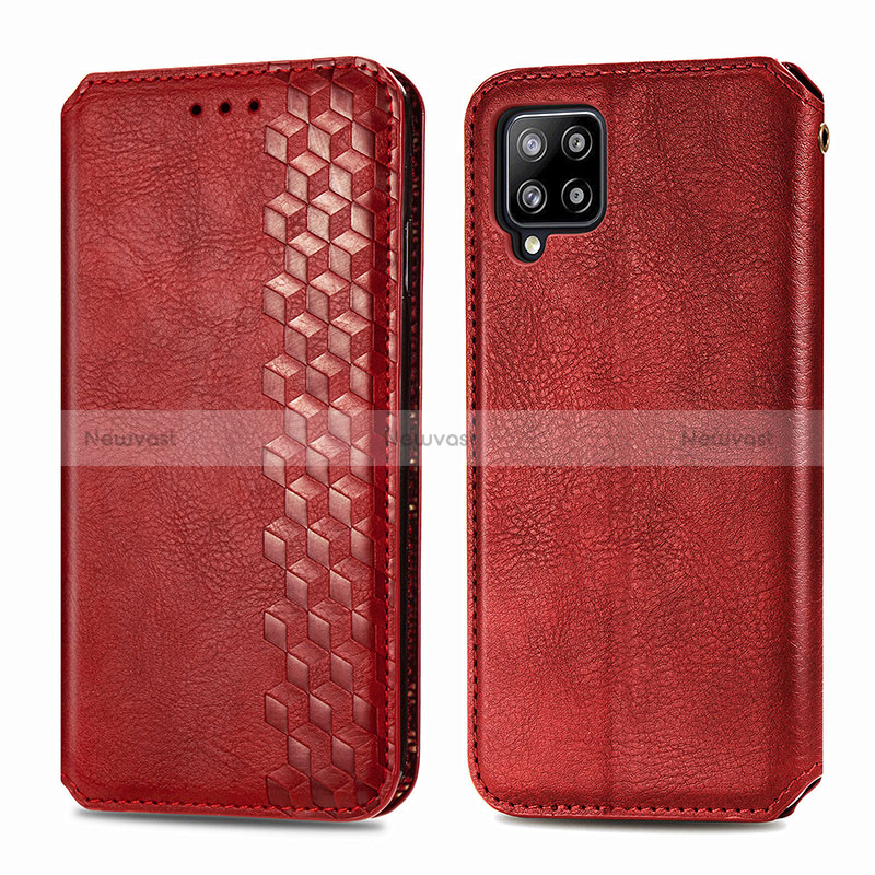 Leather Case Stands Flip Cover Holder S01D for Samsung Galaxy A42 5G Red