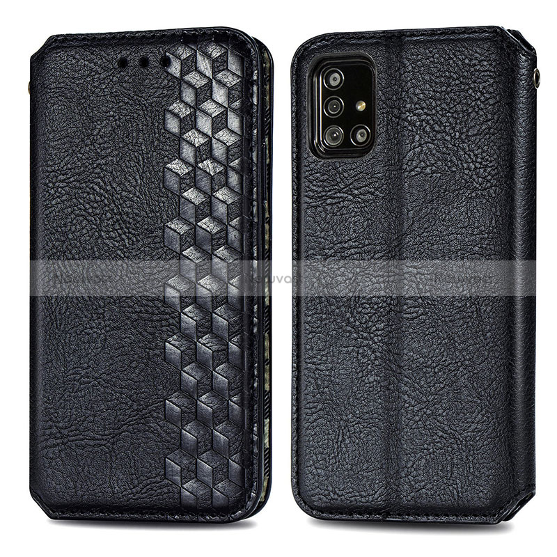 Leather Case Stands Flip Cover Holder S01D for Samsung Galaxy A51 5G Black