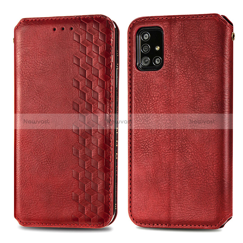 Leather Case Stands Flip Cover Holder S01D for Samsung Galaxy A51 5G Red