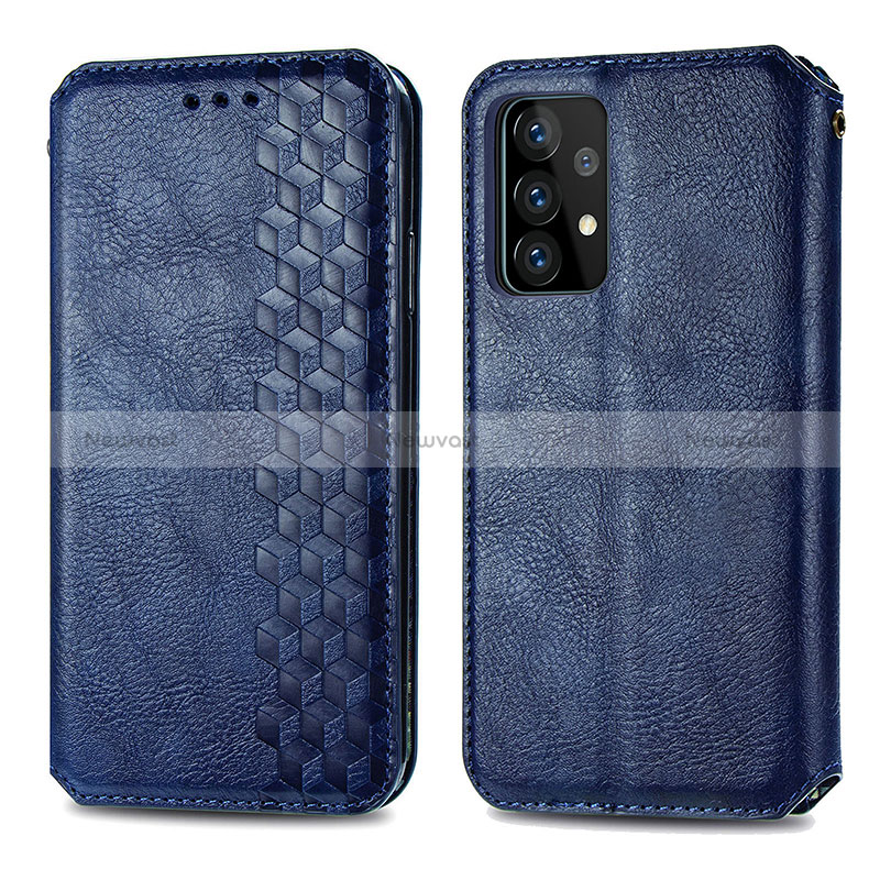 Leather Case Stands Flip Cover Holder S01D for Samsung Galaxy A52 4G Blue