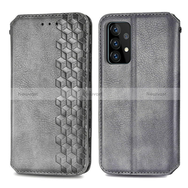 Leather Case Stands Flip Cover Holder S01D for Samsung Galaxy A52 4G Gray