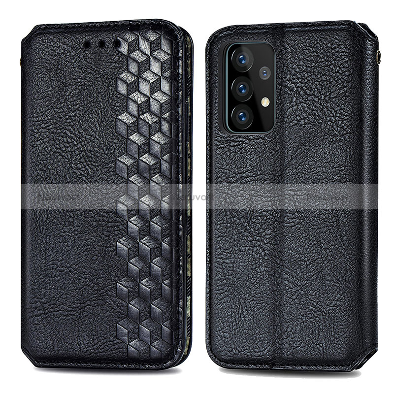 Leather Case Stands Flip Cover Holder S01D for Samsung Galaxy A52 5G Black