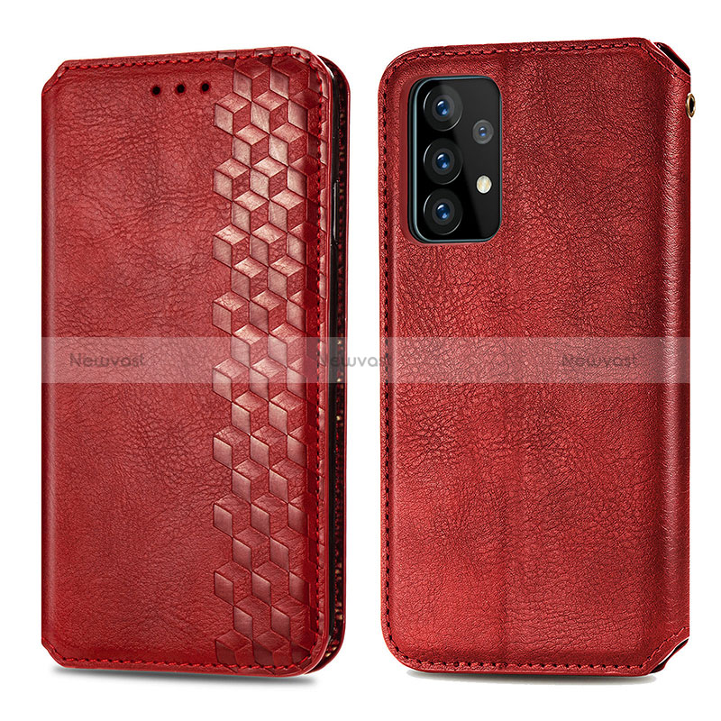 Leather Case Stands Flip Cover Holder S01D for Samsung Galaxy A52 5G Red