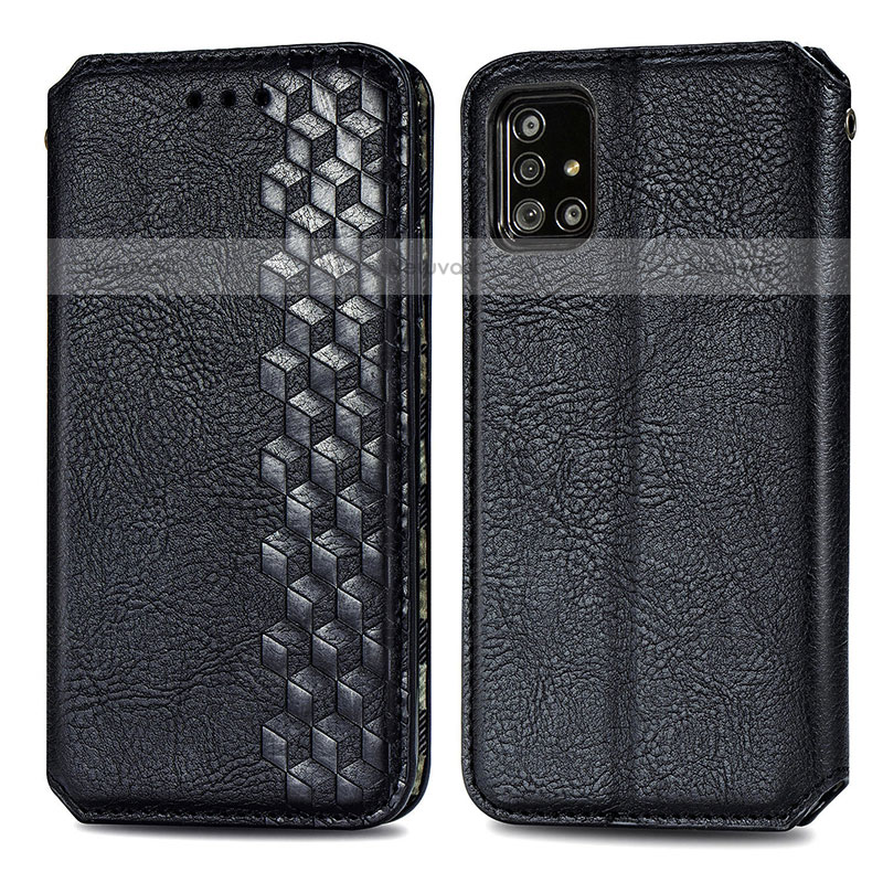 Leather Case Stands Flip Cover Holder S01D for Samsung Galaxy A71 4G A715 Black