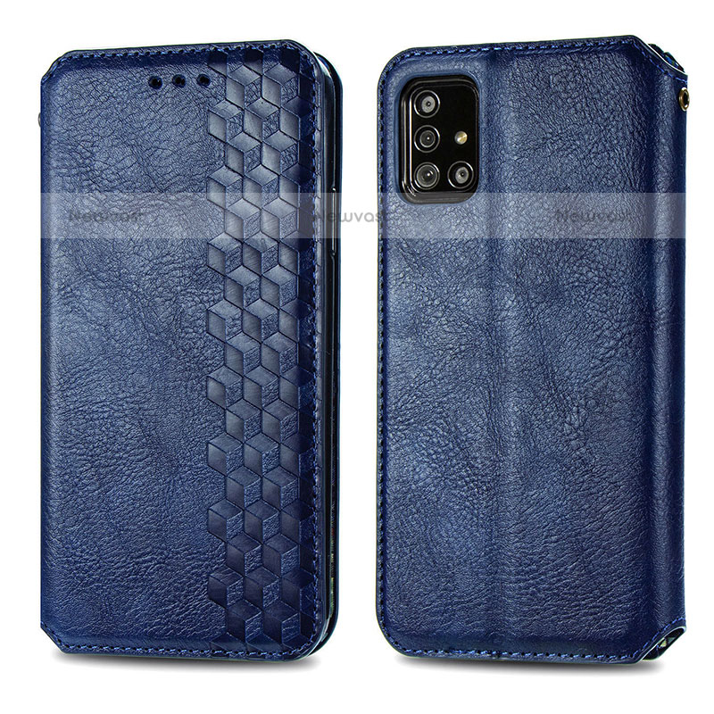 Leather Case Stands Flip Cover Holder S01D for Samsung Galaxy A71 4G A715 Blue