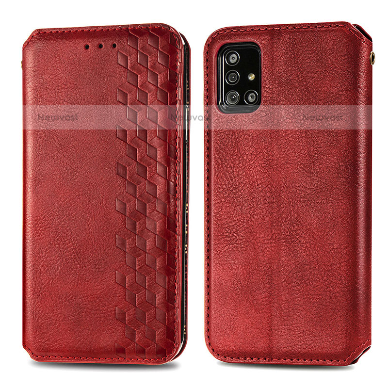 Leather Case Stands Flip Cover Holder S01D for Samsung Galaxy A71 4G A715 Red