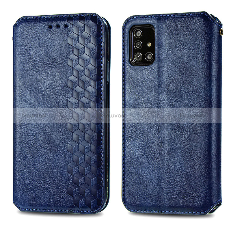 Leather Case Stands Flip Cover Holder S01D for Samsung Galaxy A71 5G Blue