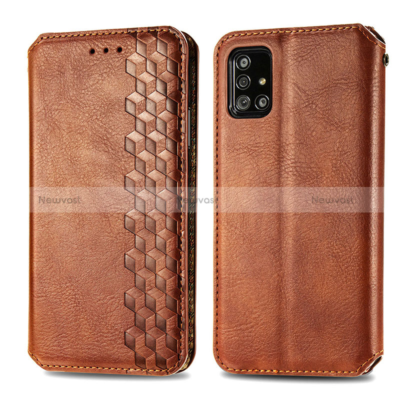 Leather Case Stands Flip Cover Holder S01D for Samsung Galaxy A71 5G Brown