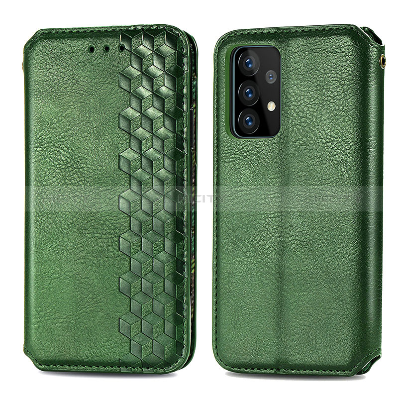 Leather Case Stands Flip Cover Holder S01D for Samsung Galaxy A72 4G Green