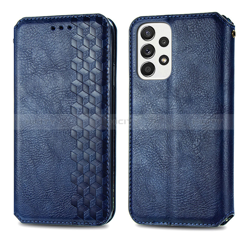 Leather Case Stands Flip Cover Holder S01D for Samsung Galaxy A73 5G Blue