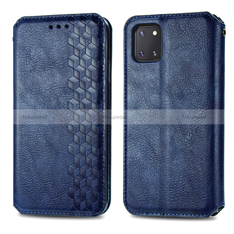 Leather Case Stands Flip Cover Holder S01D for Samsung Galaxy A81 Blue