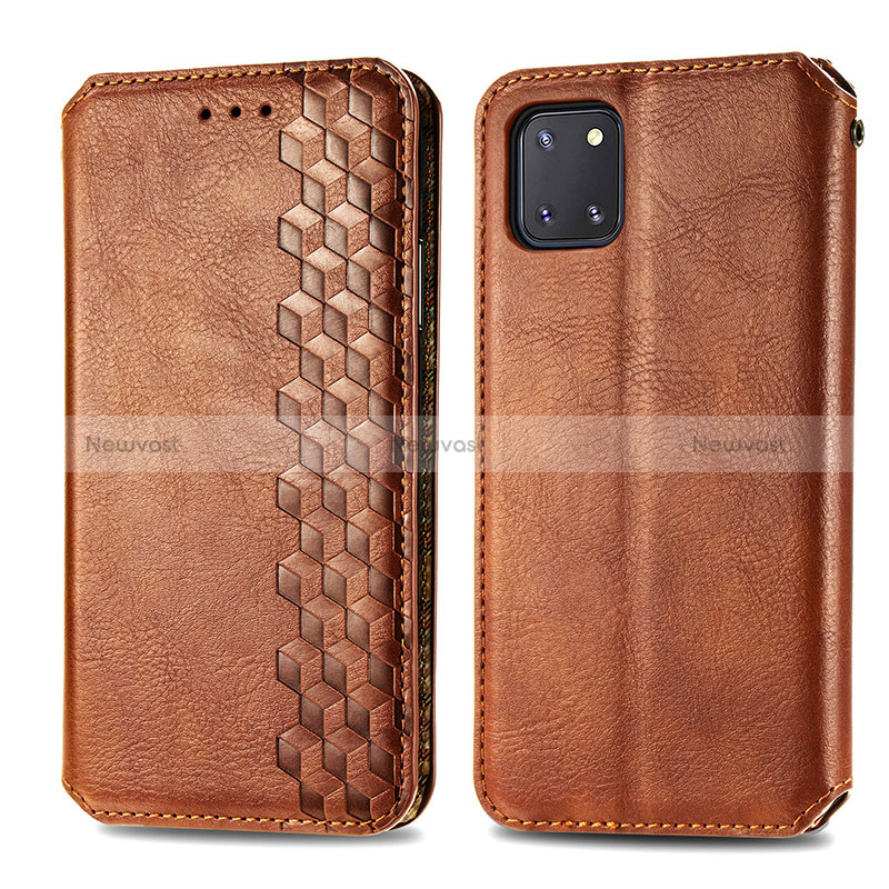 Leather Case Stands Flip Cover Holder S01D for Samsung Galaxy A81 Brown