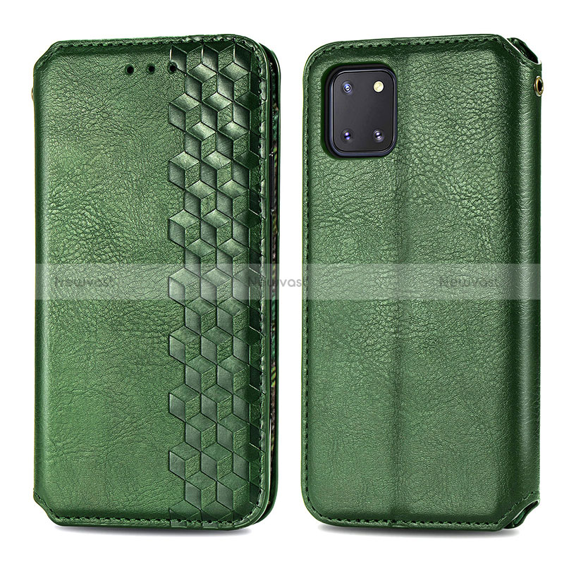 Leather Case Stands Flip Cover Holder S01D for Samsung Galaxy A81 Green