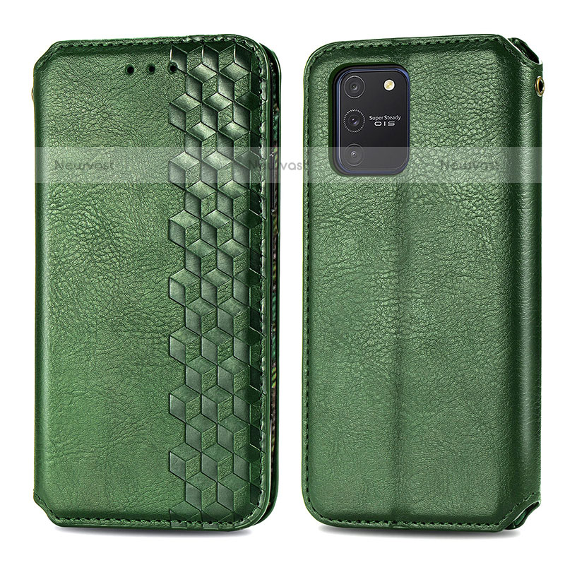 Leather Case Stands Flip Cover Holder S01D for Samsung Galaxy A91 Green