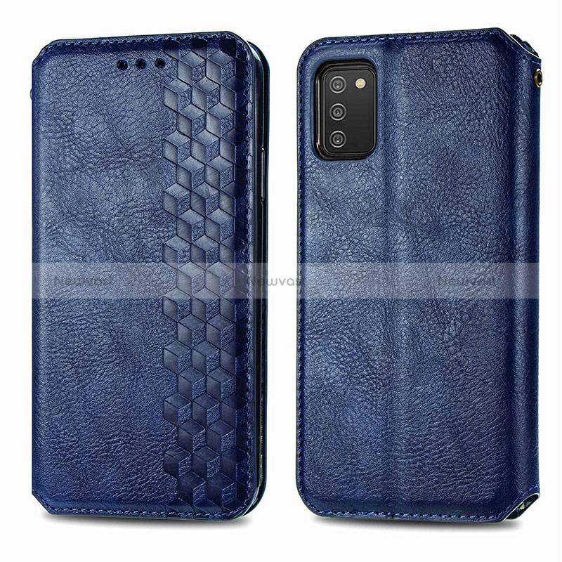 Leather Case Stands Flip Cover Holder S01D for Samsung Galaxy F02S SM-E025F Blue