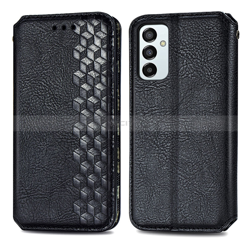 Leather Case Stands Flip Cover Holder S01D for Samsung Galaxy F23 5G Black