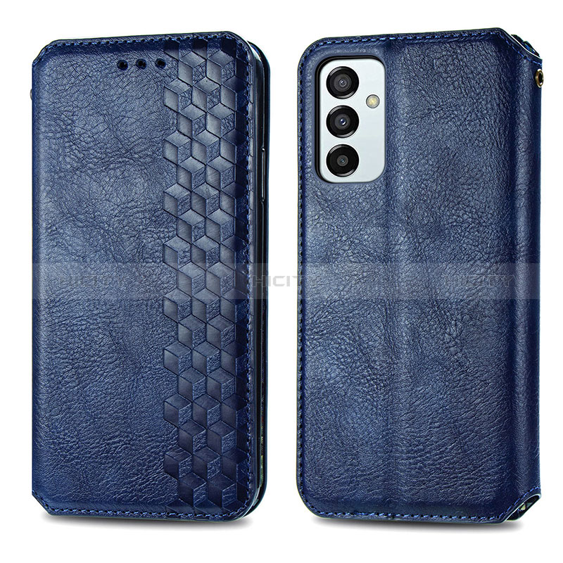 Leather Case Stands Flip Cover Holder S01D for Samsung Galaxy F23 5G Blue