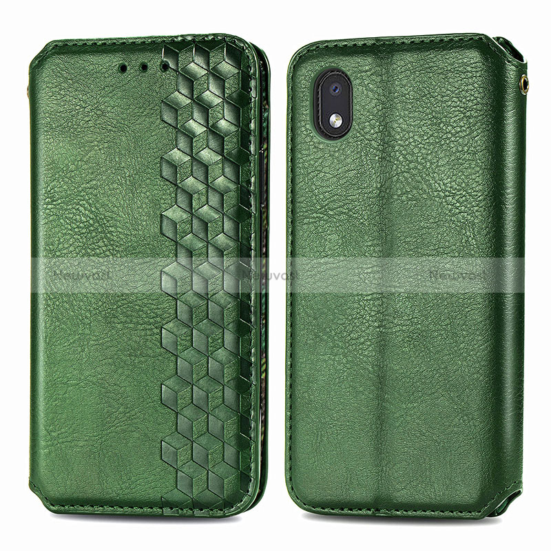 Leather Case Stands Flip Cover Holder S01D for Samsung Galaxy M01 Core Green