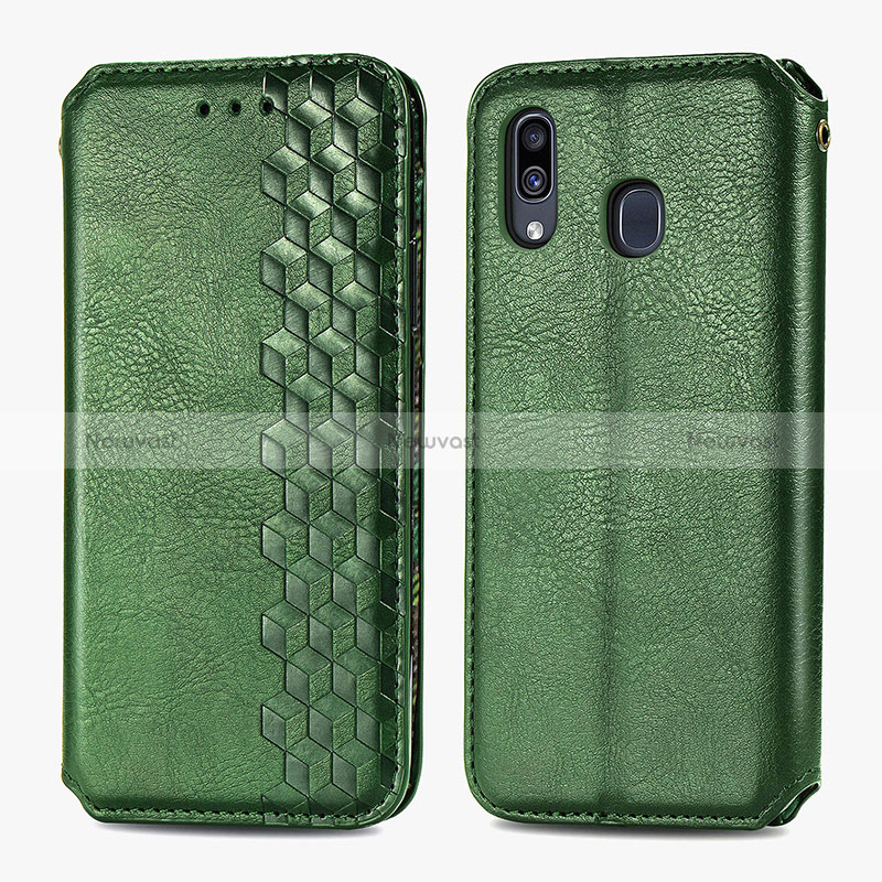 Leather Case Stands Flip Cover Holder S01D for Samsung Galaxy M10S Green