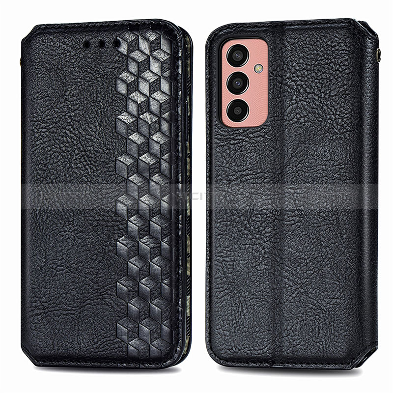 Leather Case Stands Flip Cover Holder S01D for Samsung Galaxy M13 4G Black