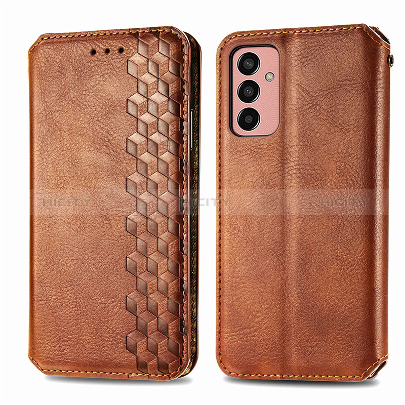 Leather Case Stands Flip Cover Holder S01D for Samsung Galaxy M13 4G Brown