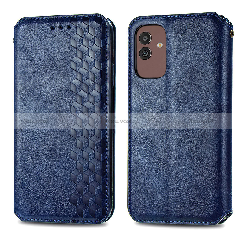 Leather Case Stands Flip Cover Holder S01D for Samsung Galaxy M13 5G Blue