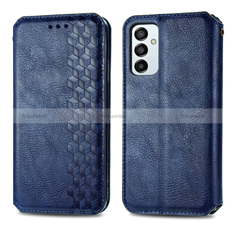 Leather Case Stands Flip Cover Holder S01D for Samsung Galaxy M23 5G Blue