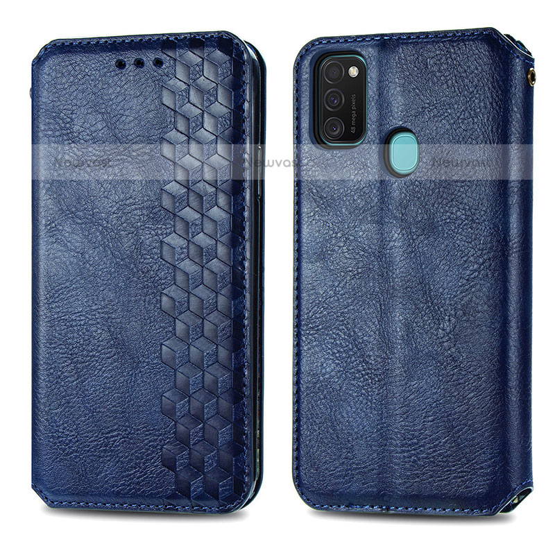 Leather Case Stands Flip Cover Holder S01D for Samsung Galaxy M30s Blue