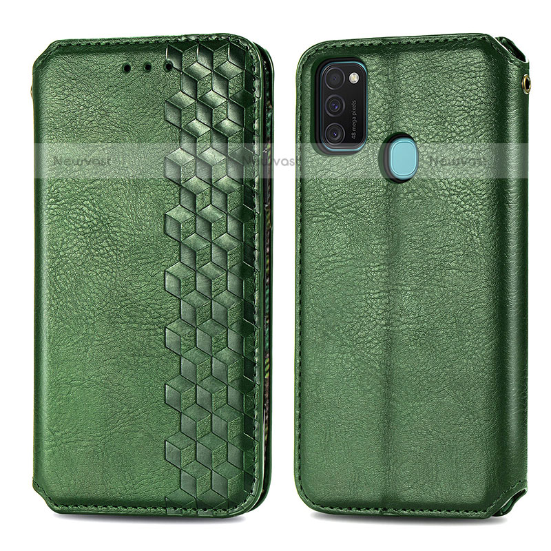 Leather Case Stands Flip Cover Holder S01D for Samsung Galaxy M30s Green