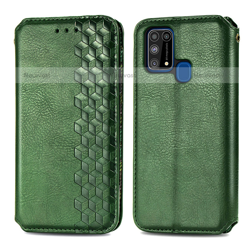 Leather Case Stands Flip Cover Holder S01D for Samsung Galaxy M31 Green