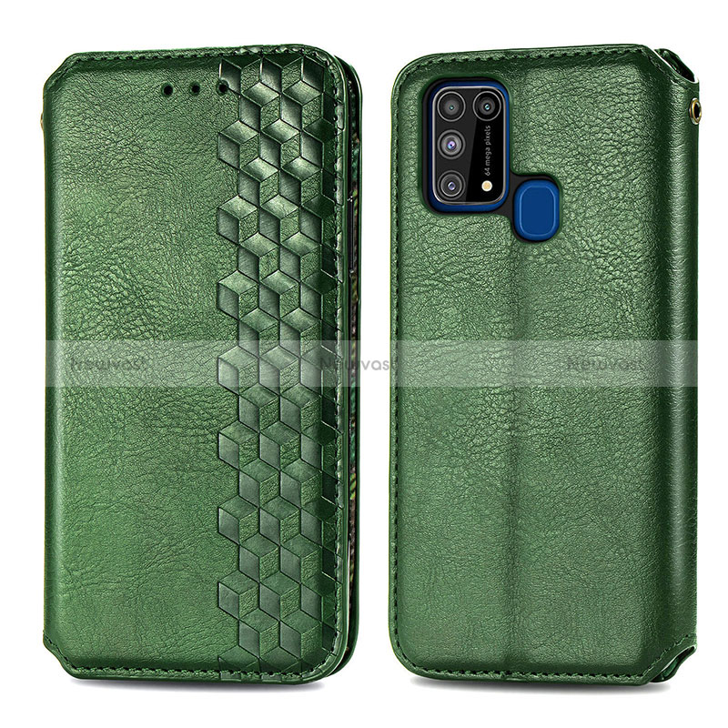 Leather Case Stands Flip Cover Holder S01D for Samsung Galaxy M31 Prime Edition Green