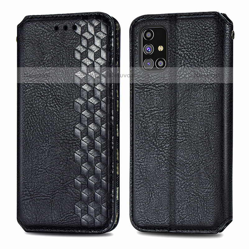 Leather Case Stands Flip Cover Holder S01D for Samsung Galaxy M31s Black