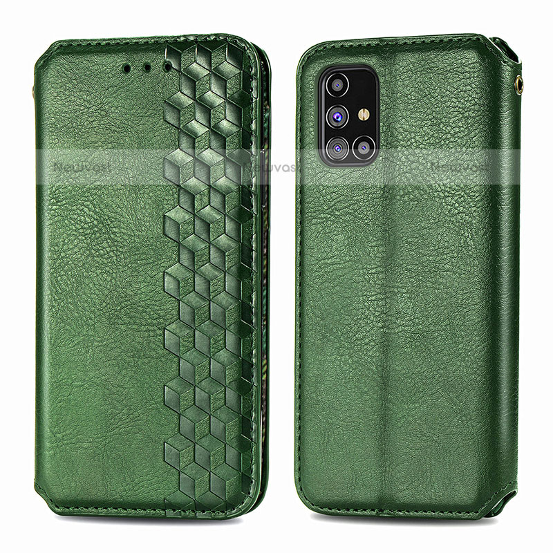 Leather Case Stands Flip Cover Holder S01D for Samsung Galaxy M31s Green