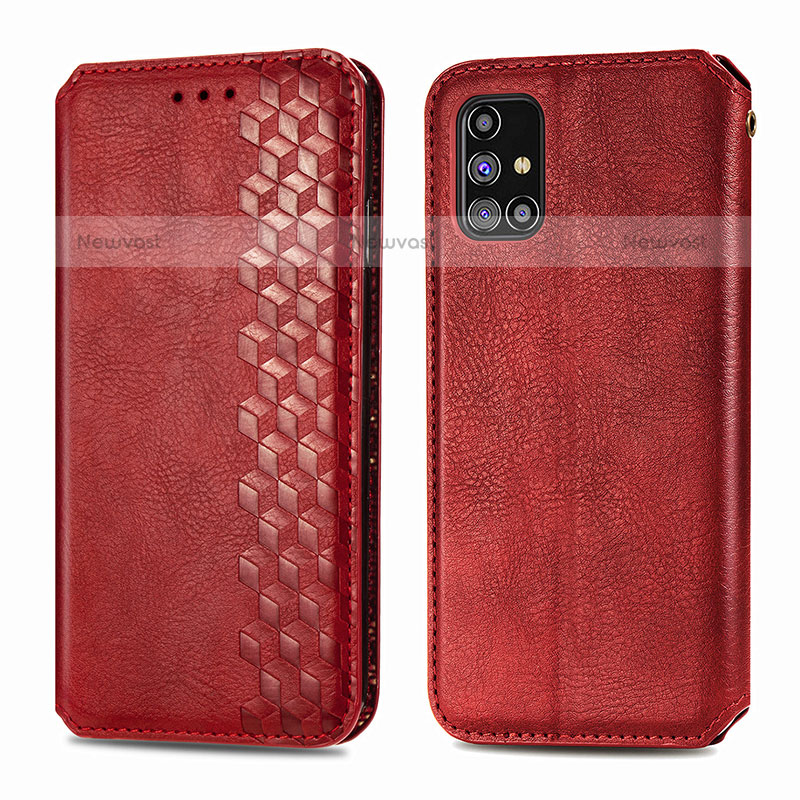 Leather Case Stands Flip Cover Holder S01D for Samsung Galaxy M31s Red